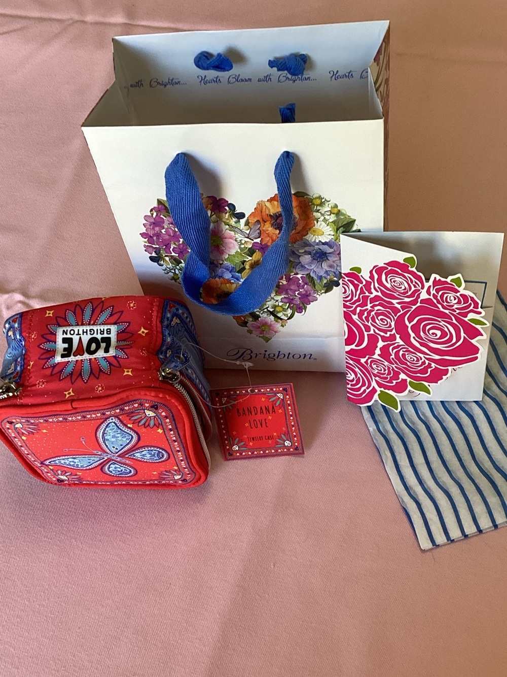 Brighton Red Bandana-Print Travel Jewelry Case with Blue Accents